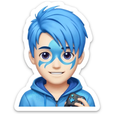 glitter blue gamer boy happy blue hair sticker