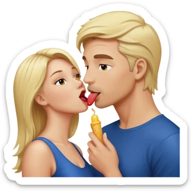 naked blonde woman licking naked man sticker