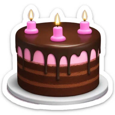 chocolate cake with pink icing on top and candles sticker