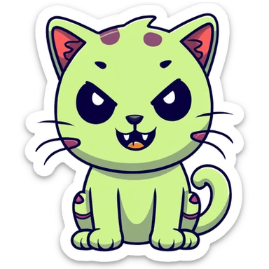 cat zombie emoji, missing ear, exposed bone, cute style sticker