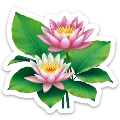 luxuriant, bouquet Water Lily, stem, Water Lily leaf sticker