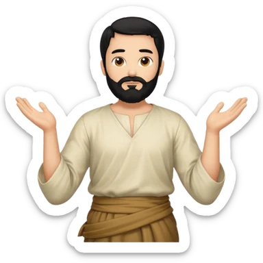 fullbody, head-to-toe, Jesus's apostle Thomas, black hair and black beard, arms down, normal emoji style, different pose sticker