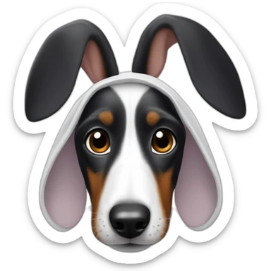 a black dachshund dog in a white bunny costume with ears sticker