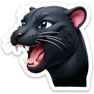 Cinematic Cute Yawning Panther Portrait Emoji, Head tilted slightly with a dramatic, wide-open yawn, showcasing a sleek, shadowy form with drowsy, half-closed eyes and a relaxed, open expression, Simplified yet irresistibly adorable features, highly detailed, glowing with a soft, cozy dark glow, high shine, relaxed yet expressive, stylized with a dash of whimsical elegance, soft glowing outline, capturing the essence of a drowsy yet affectionate jungle guardian that appears ready to stretch out for a nap! sticker