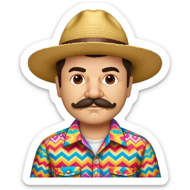 El Chapo character with mustache wearing a colorful patterned shirt sticker