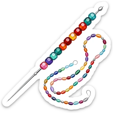 Create an icon that represents the hobby of beadwork, including colorful beads, thread, and a beading needle or tool. The design should capture the essence of beadwork with an artistic, crafty vibe. The icon should be simple yet detailed, showcasing the creativity and precision involved in beadwork. The background should be transparent. sticker