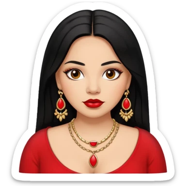 Mexican Light skin big brown eyes glamorous thick full figured women black medium straight hair red lips necklace  sticker
