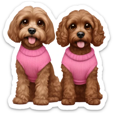 All brown Cavapoo with Hispanic both of them wearing pink sweaters sticker