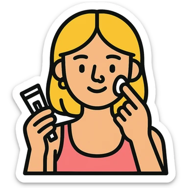 mulher loira com piercing no nariz aplicando skincare sticker