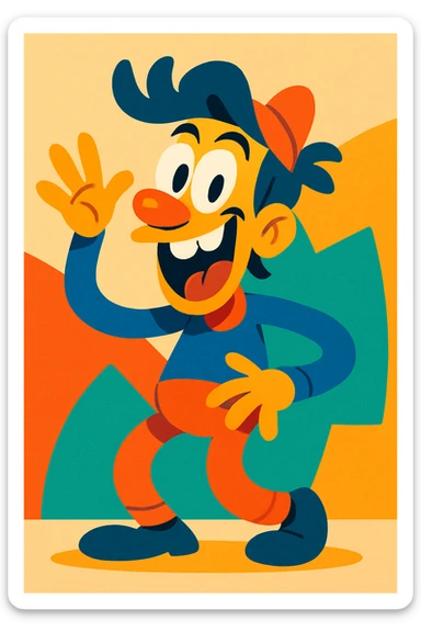 goofy cartoon character, vibrant colors, exaggerated features, playful expression, modern animated style sticker