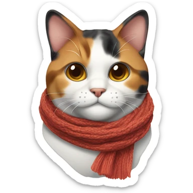 Fat Calico cat wearing a knit scarf sticker
