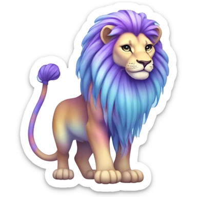 Colorful pastel vernid fantasy creature LiLaiRa Kamirah Falvie whiskers paws full body purple gradient stripes with pastel blue braided tail lion sticker