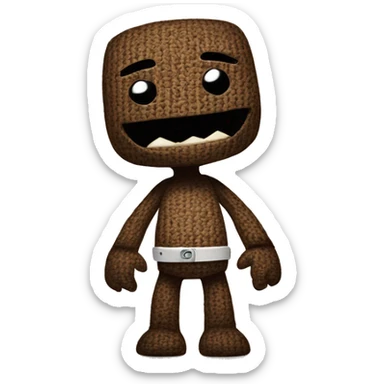 sackboy looking cross and arms folderd sticker