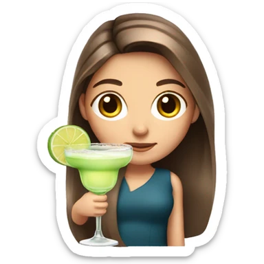 White cute girl with long brown hair holding margarita cocktail sticker