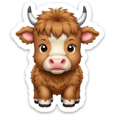 brown fluffy baby scottish cow with a small bow on head sticker
