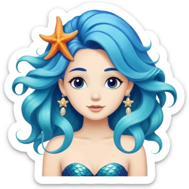 mermaid with seashells in hair, starfish earrings, ocean hair sticker