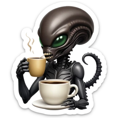 xenomorph alien drinking coffee sticker
