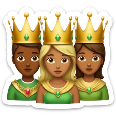 three with a crown that unites them with golden and green colours sticker