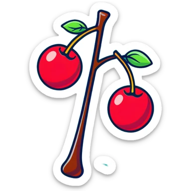 Two deep burgundy cherries connected by a green stem, rich dark red color sticker