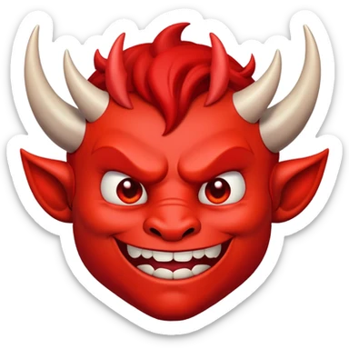 Mischievous red devil with pointy horns and smirk sticker