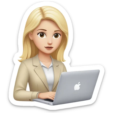 Mujer rubia trabajando con una macbook sticker