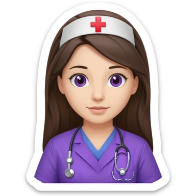 pretty brunette nurse with long hair in purple scrubs sticker
