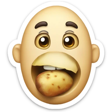 john pork eating a potato with a top sticker