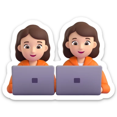 boy and girl on a video call, laptops with faces on screen, happy conversation sticker
