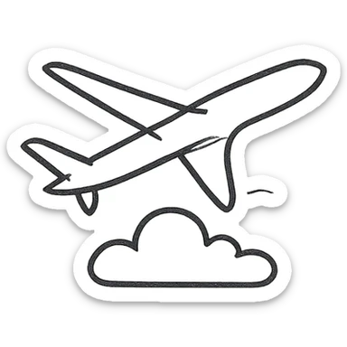 delicate and feminine fine line tattoo of an airplane and a cloud, smooth lines, minimalistic sticker