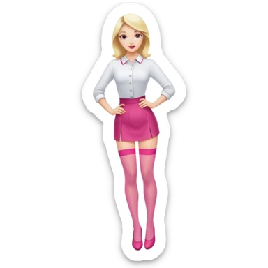 Fashionable blonde woman with pink nylon stockings, confident pose sticker