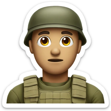 a soldier with a questioning face sticker