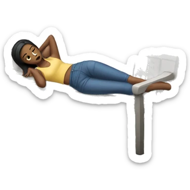 woman laying on her side on a bench propped up by her elbow sticker