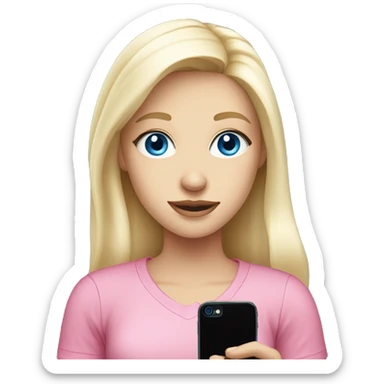 a blue eyed white blond hair girl wearing a pink shirt holding a pink iphone  sticker