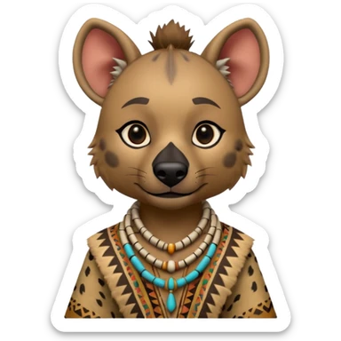 a-3d-cartoon-african-hyena-from-the-1800s-wearing-traditional-african-tribal-clothing,-calm-expression,-natural-background,-memoji-style-realism. sticker