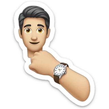 Man pointing at wristwatch sticker