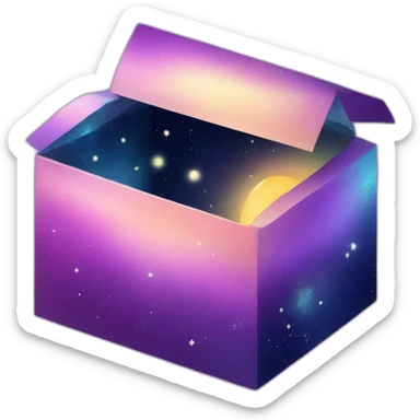 an open box with galaxy gradient and space design sticker