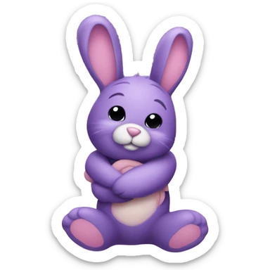 Purple bunny with floppy ears hugging a teddy bear sticker