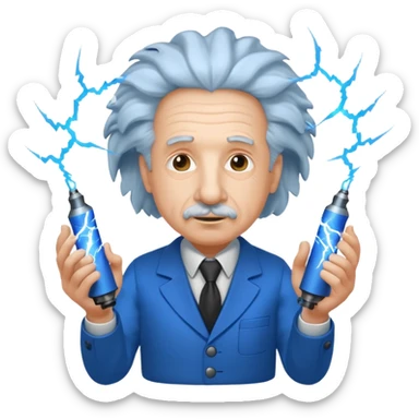 make albert einstein holding two tesla coils with lightning  sticker