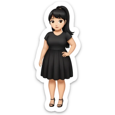 Latina girl with bangs black long hair in pony tail plus size black dress in love sticker