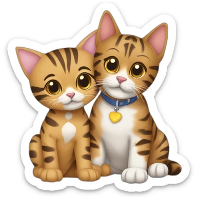 Hugging-bengalcat-and-yorkie sticker
