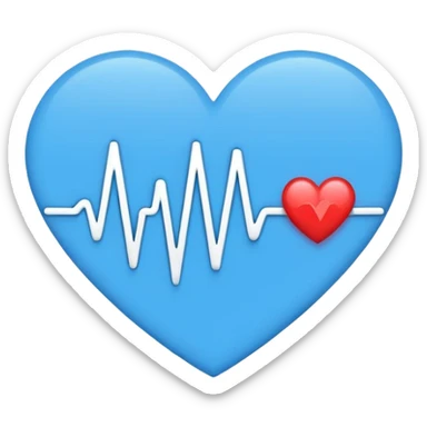 Minimal medical AI logo, heart + signal wave, flat emoji style, clean, modern, blue and white sticker