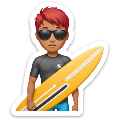 red haired asian surfer with surfboard  sticker