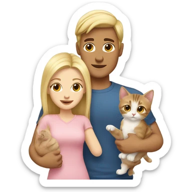 Blonde male and brown haired female with 2 kittens  sticker
