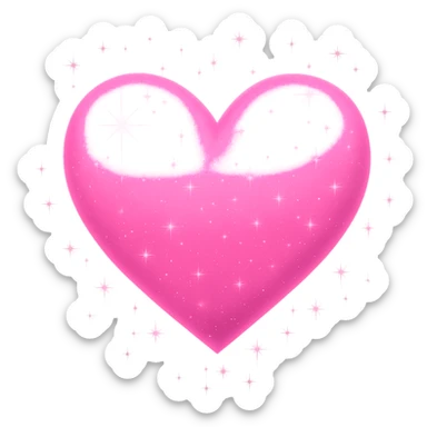 Add bright shine and glow to the pink heart in emoji style with a transparent background, making it look luminous and sparkling. sticker