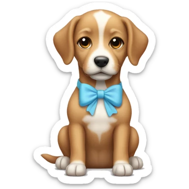 A cute light-brown dog with a small baby blue bow around its neck sticker