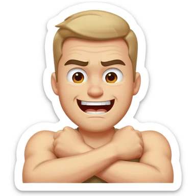 arms crossed around neck angry laughing guy sticker