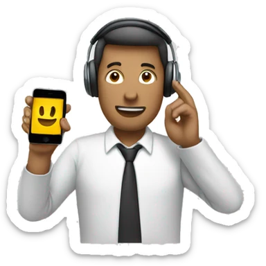 a man using mobile and headphone and showing call symbol with hand sticker