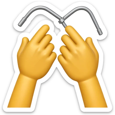 Apple-style 3D emoji showing two cartoon hands bending a thin metal or plastic rod, with small motion lines around the center to show tension and bending force, dynamic and expressive design, no background. sticker