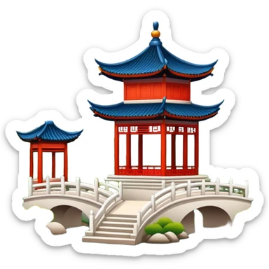 Suzhou classical garden with pavilion, simplified emoji style with bold outlines and bright colors, cartoon style traditional Chinese garden sticker