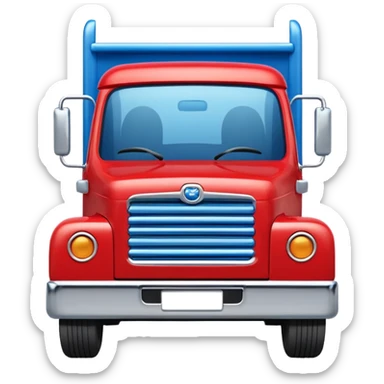 3D red truck emoji, glossy and cute, front view, with a blue plate showing white "TIR" on the front. No brand logos. High quality, simple and clean. sticker